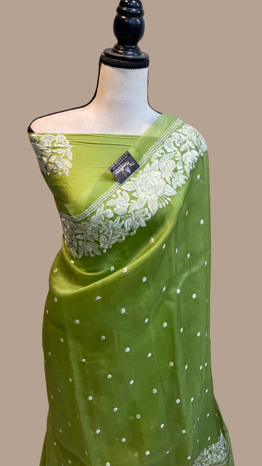 Pure organza Chikankari Handloom Banarasi Saree - The Handlooms