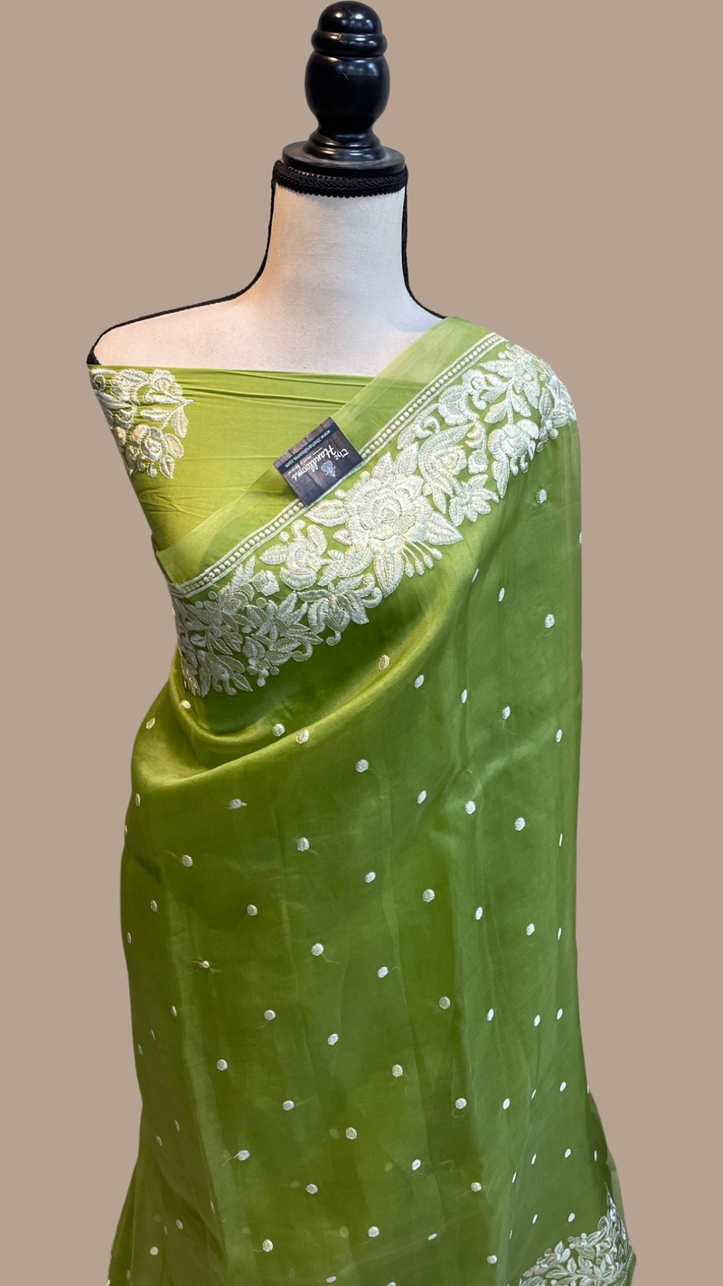 Pure organza Chikankari Handloom Banarasi Saree - The Handlooms