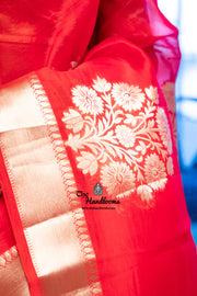 Red Pure Kora Handloom Banarasi Saree - The Handlooms