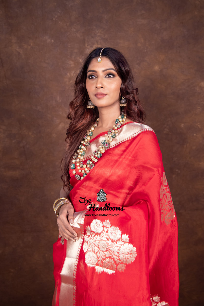 Red Pure Kora Handloom Banarasi Saree - The Handlooms