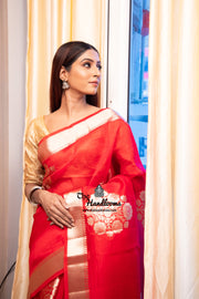 Red Pure Kora Handloom Banarasi Saree - The Handlooms