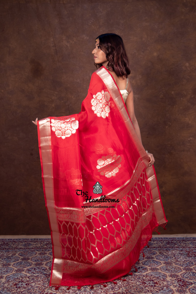 Red Pure Kora Handloom Banarasi Saree - The Handlooms