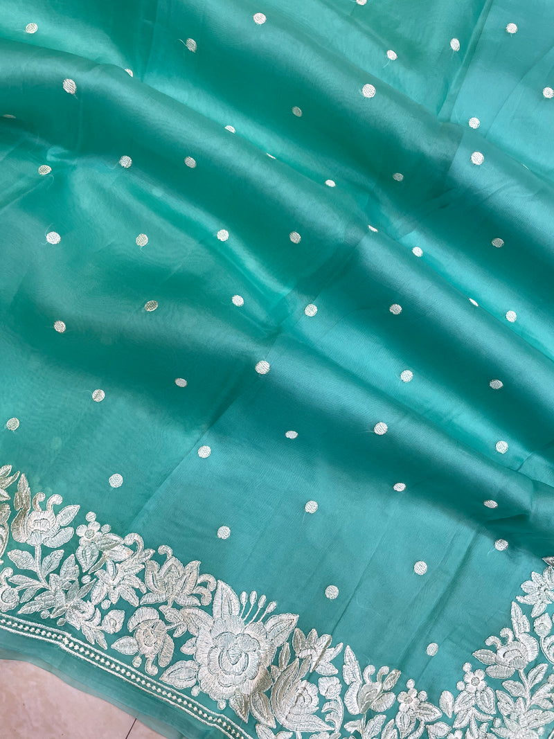 Pure organza Chikankari Handloom Banarasi Saree - The Handlooms