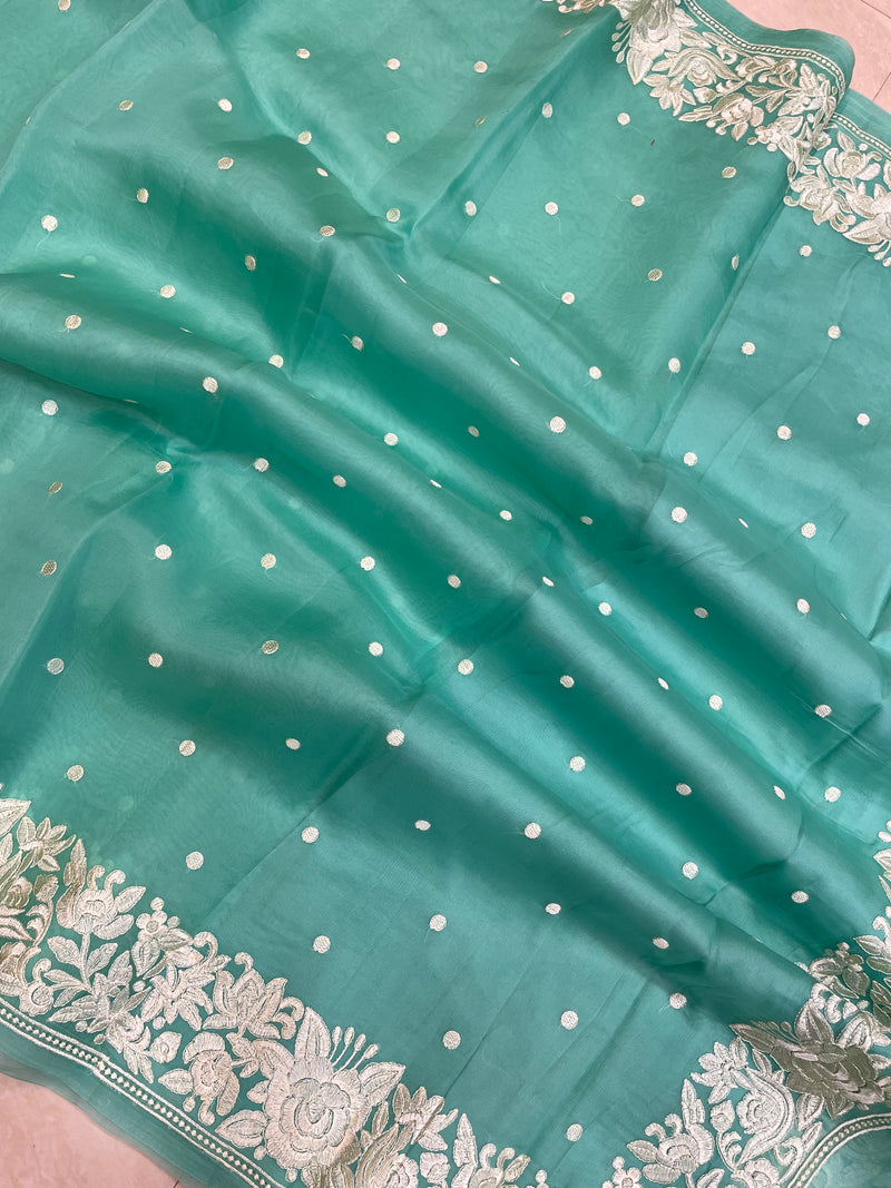 Pure organza Chikankari Handloom Banarasi Saree - The Handlooms