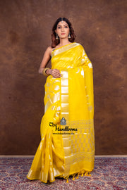 Yellow Pure Kora Handloom Banarasi Saree - The Handlooms