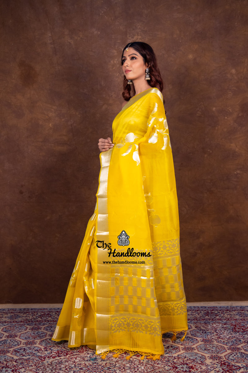 Yellow Pure Kora Handloom Banarasi Saree - The Handlooms