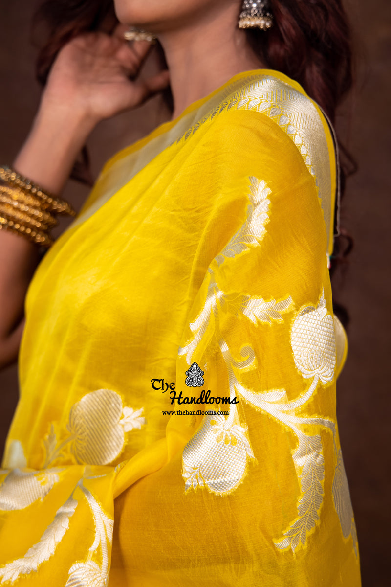 Yellow Pure Kora Handloom Banarasi Saree - The Handlooms