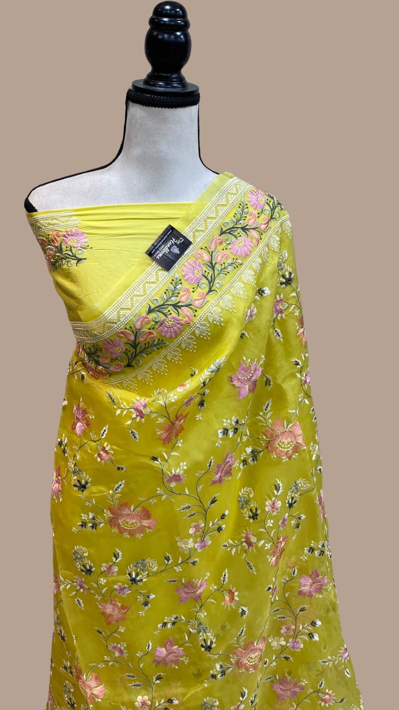 Pure Organza Chikankari Handloom Banarasi Saree - The Handlooms