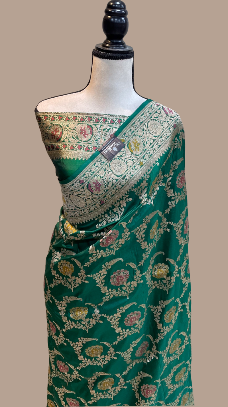 Pure Katan Silk Banarasi Handloom Saree - All over Jaal work - With Meenakari - The Handlooms