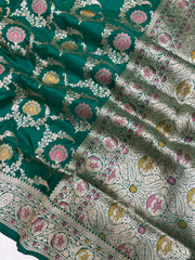 Pure Katan Silk Banarasi Handloom Saree - All over Jaal work - With Meenakari - The Handlooms