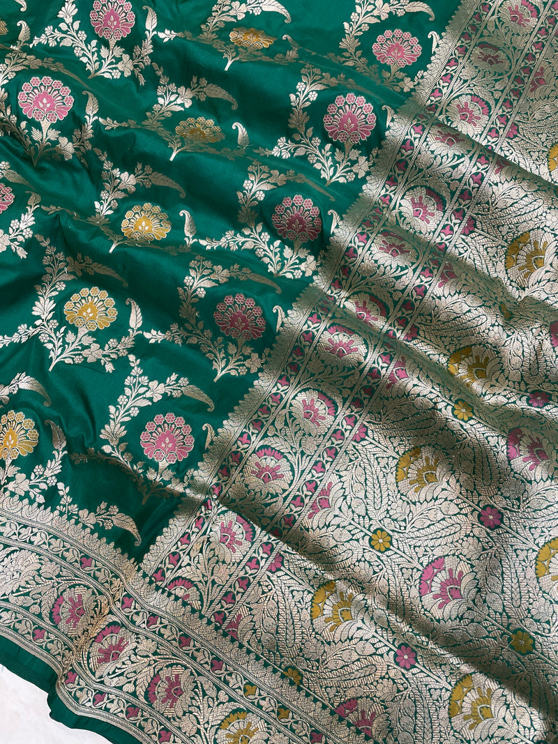 Pure Katan Silk Banarasi Handloom Saree - All over Jaal work - With Meenakari - The Handlooms