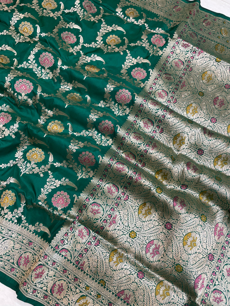 Pure Katan Silk Banarasi Handloom Saree - All over Jaal work - With Meenakari - The Handlooms