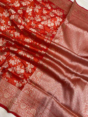 Pure Katan Silk Banarasi Handloom Saree - All Over Jaal Work - The Handlooms