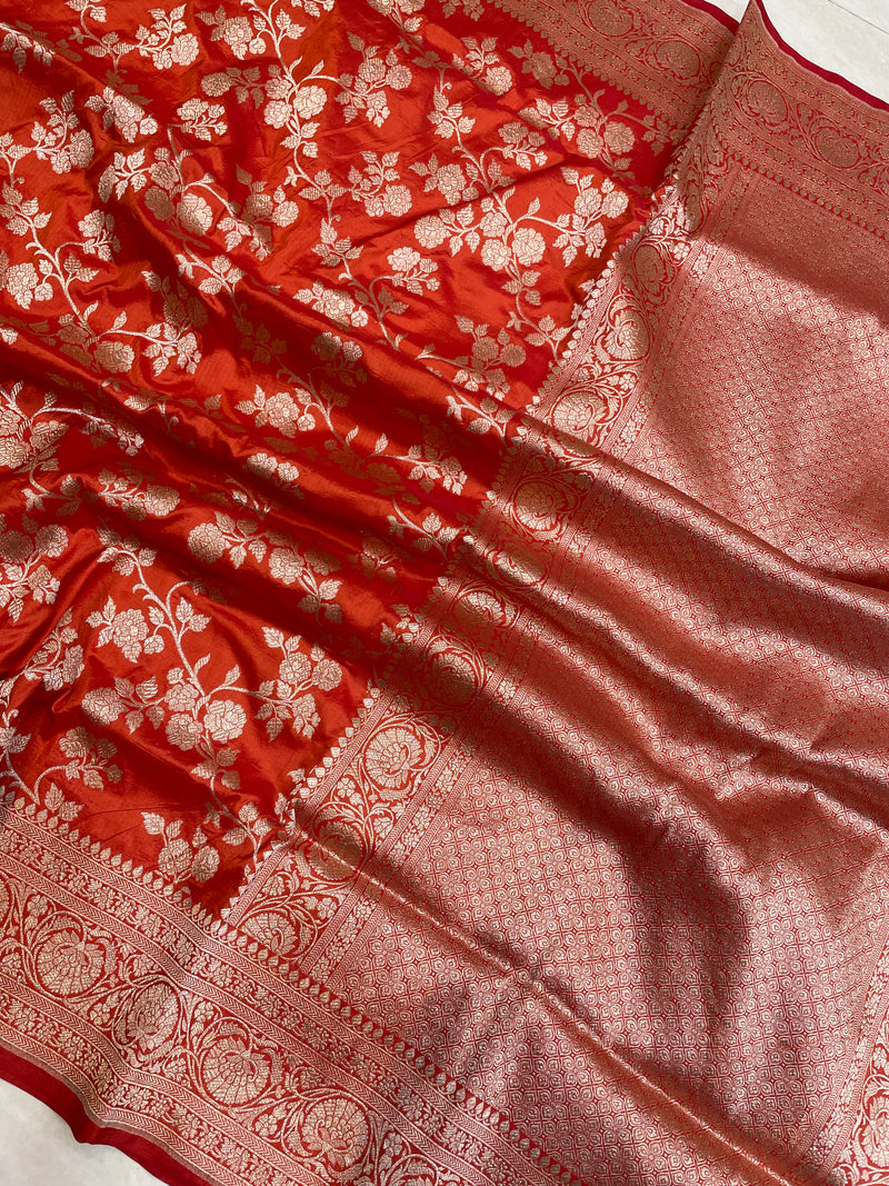 Pure Katan Silk Banarasi Handloom Saree - All Over Jaal Work - The Handlooms
