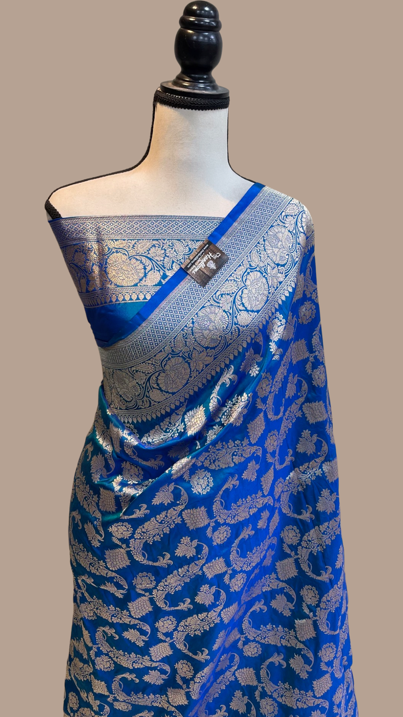 Pure Katan Silk Banarasi Handloom Saree - All Over Jaal Work - The Handlooms