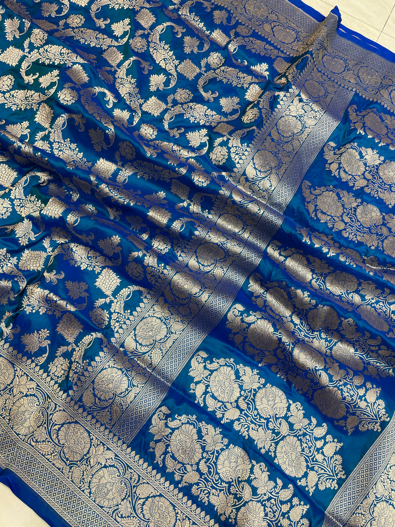 Pure Katan Silk Banarasi Handloom Saree - All Over Jaal Work - The Handlooms