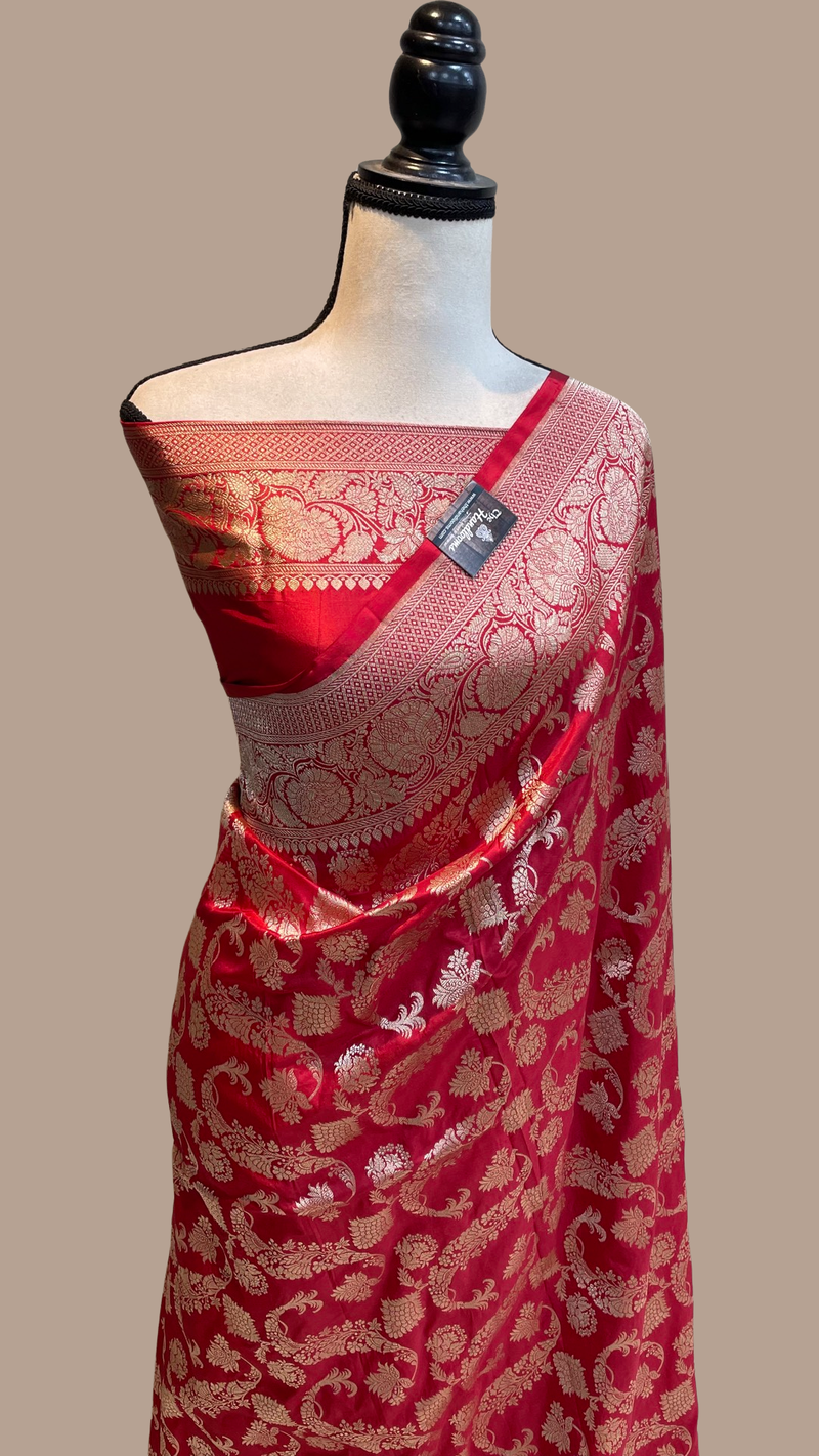 Pure Katan Silk Banarasi Handloom Saree - All Over Jaal Work - The Handlooms
