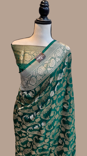 Pure Katan Silk Banarasi Handloom Saree - All Over Jaal Work - The Handlooms