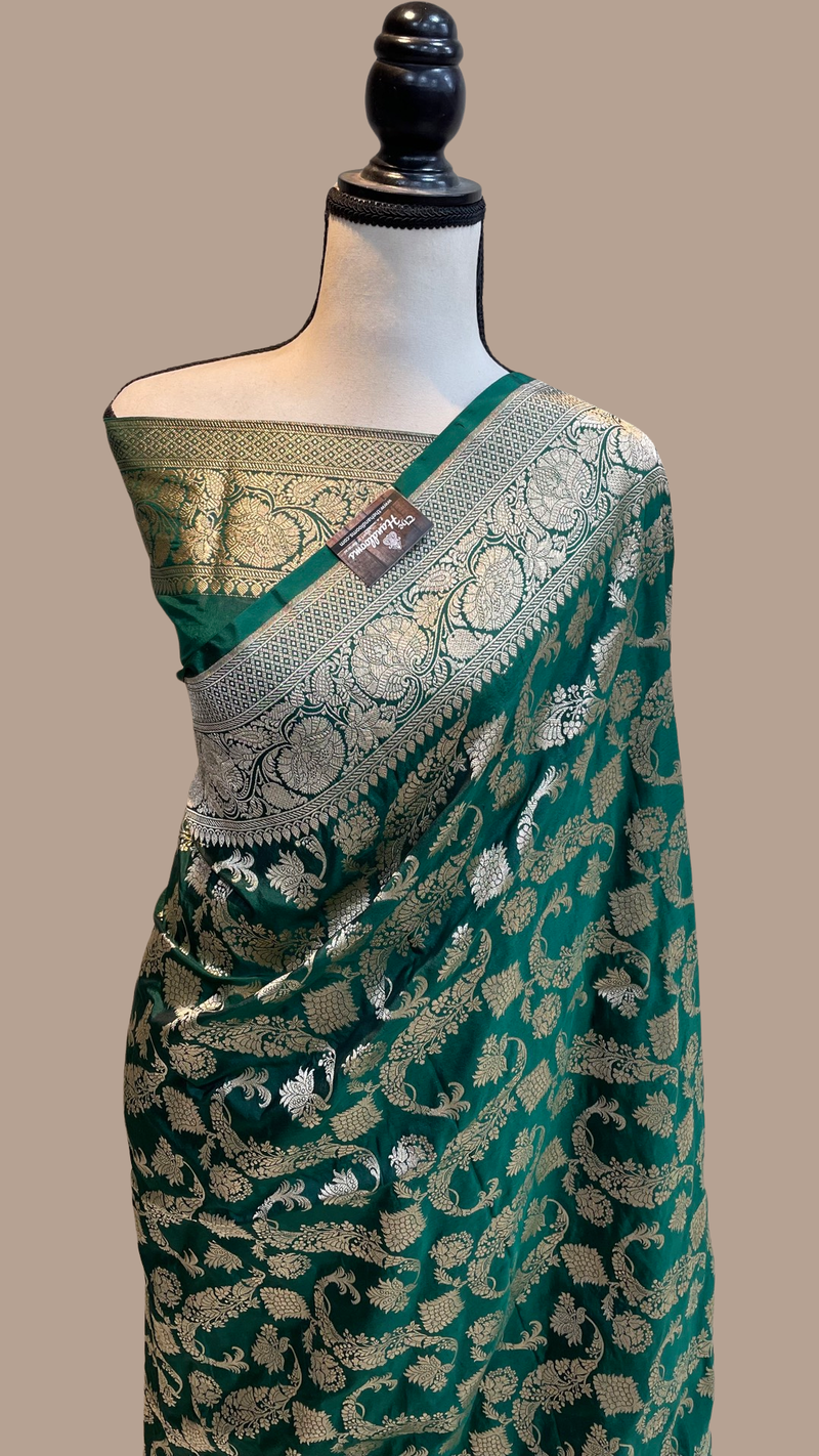 Pure Katan Silk Banarasi Handloom Saree - All Over Jaal Work - The Handlooms