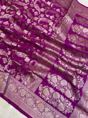 Pure Katan Silk Banarasi Handloom Saree - All Over Jaal Work - The Handlooms