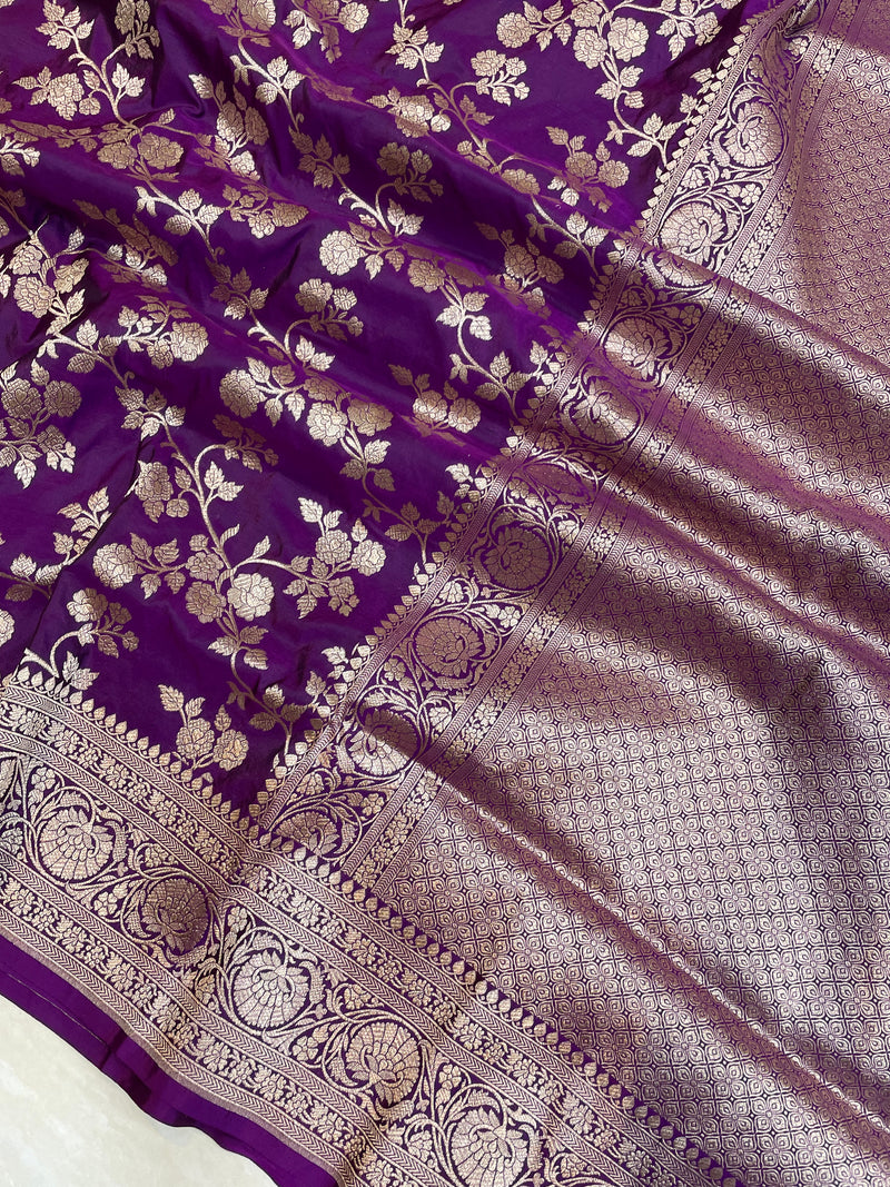 Pure Katan Silk Banarasi Handloom Saree - All Over Jaal Work - The Handlooms