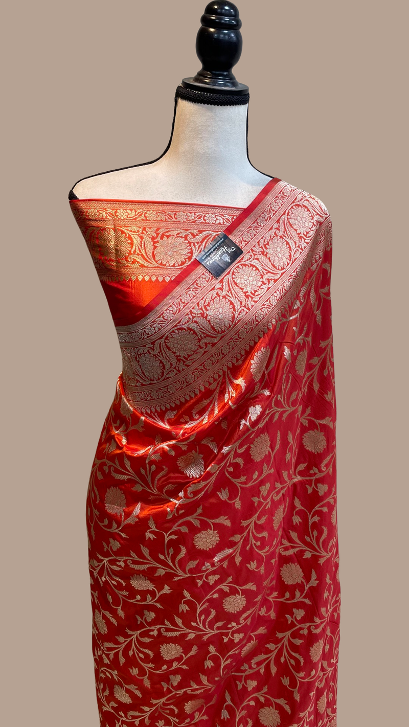 Pure Katan Silk Banarasi Handloom Saree - All Over Jaal Work - The Handlooms