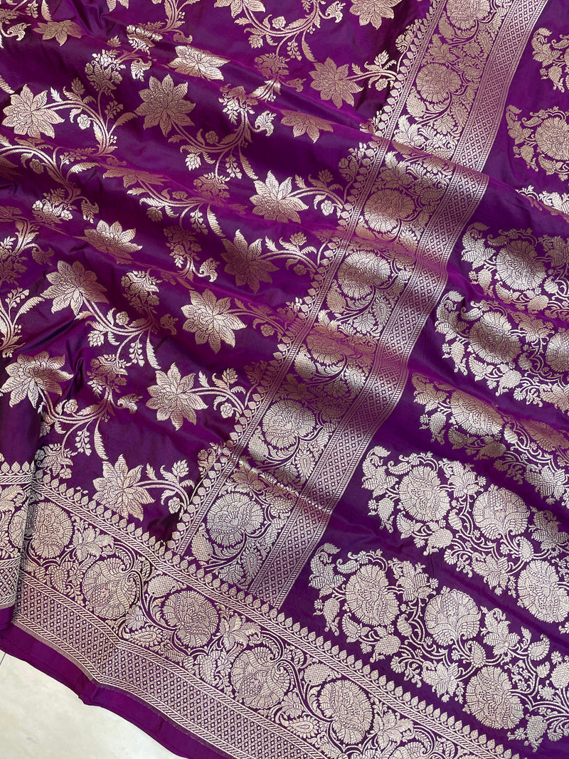 Pure Katan Silk Banarasi Handloom Saree - All Over Jaal Work - The Handlooms