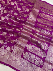 Pure Katan Silk Banarasi Handloom Saree - All Over Jaal Work - The Handlooms