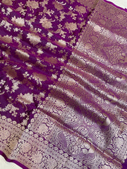 Pure Katan Silk Banarasi Handloom Saree - All Over Jaal Work - The Handlooms
