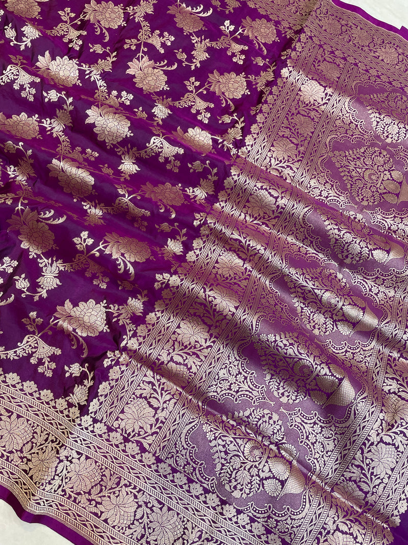 Pure Katan Silk Banarasi Handloom Saree - All Over Jaal Work - The Handlooms