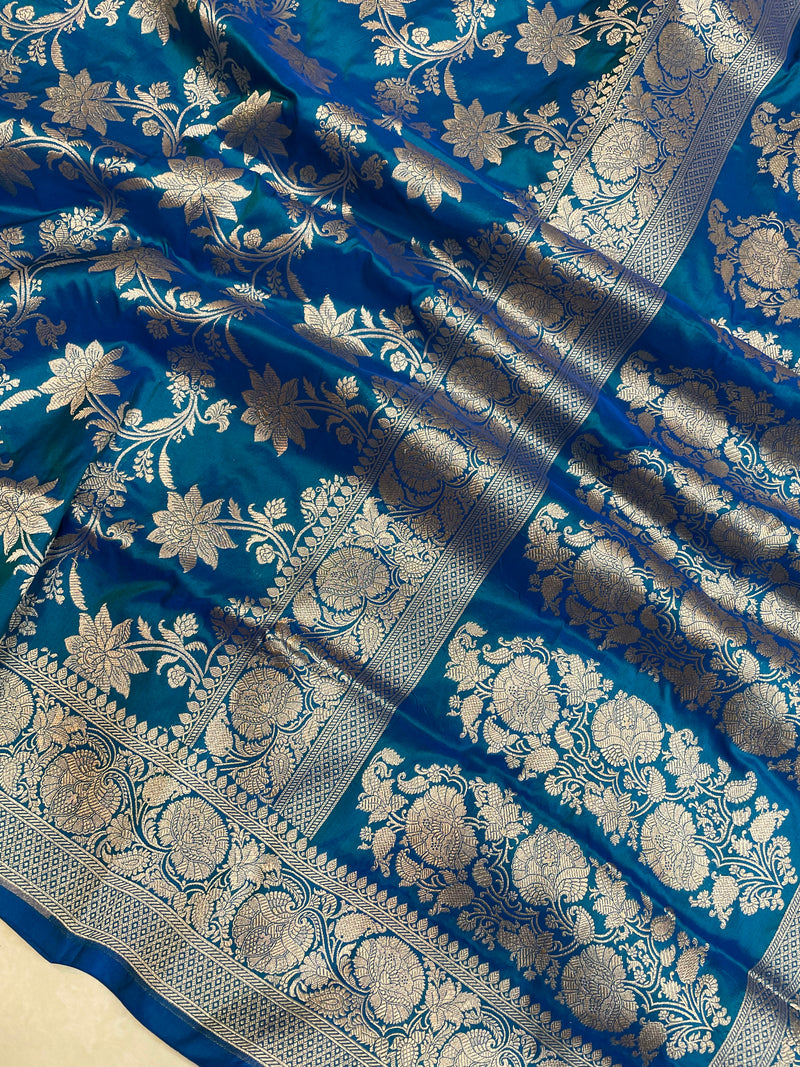 Pure Katan Silk Banarasi Handloom Saree - All Over Jaal Work - The Handlooms