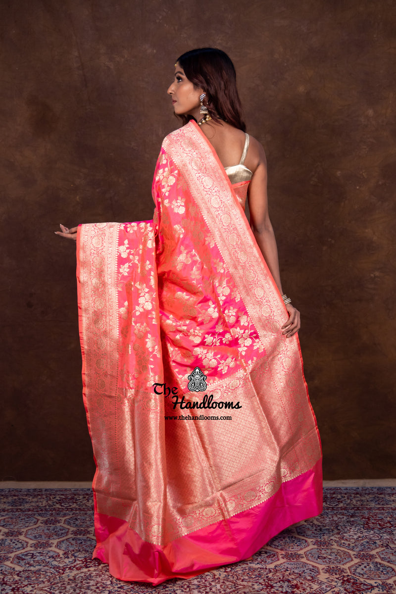 Pure Katan Silk Banarasi Handloom Saree - All Over Jaal Work - The Handlooms