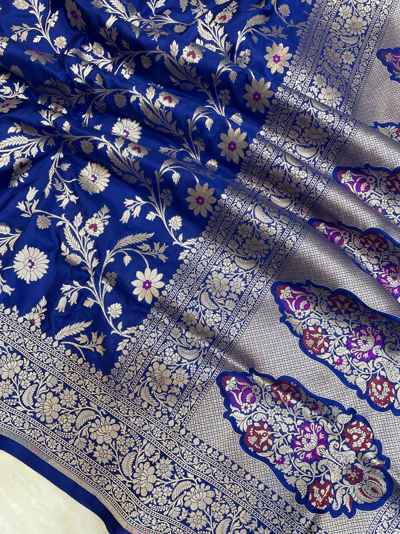 Pure Katan Silk Banarasi Handloom Saree - All over Jaal work - With Meenakari - The Handlooms