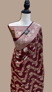 Pure Katan Silk Banarasi Handloom Saree - All over Sona Roopa Jaal work - The Handlooms