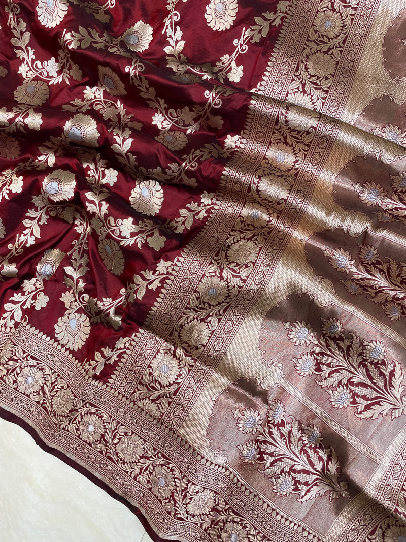 Pure Katan Silk Banarasi Handloom Saree - All over Sona Roopa Jaal work - The Handlooms