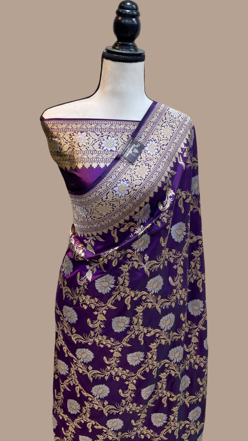 Pure Katan Silk Banarasi Handloom Saree - All over Sona Roopa Jaal work - The Handlooms