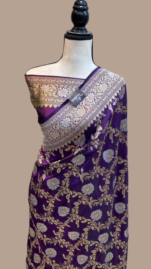 Pure Katan Silk Banarasi Handloom Saree - All over Sona Roopa Jaal work - The Handlooms