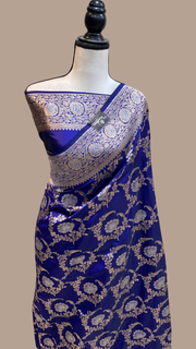 Pure Katan Silk Banarasi Handloom Saree - All over Sona Roopa Jaal work - The Handlooms