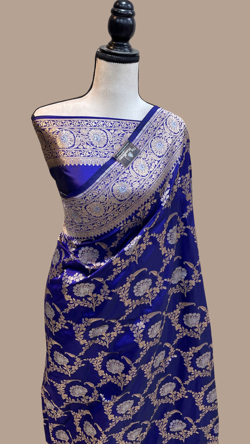 Pure Katan Silk Banarasi Handloom Saree - All over Sona Roopa Jaal work - The Handlooms