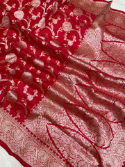 Pure Katan Silk Banarasi Handloom Saree - All over Sona Roopa Jaal work - The Handlooms