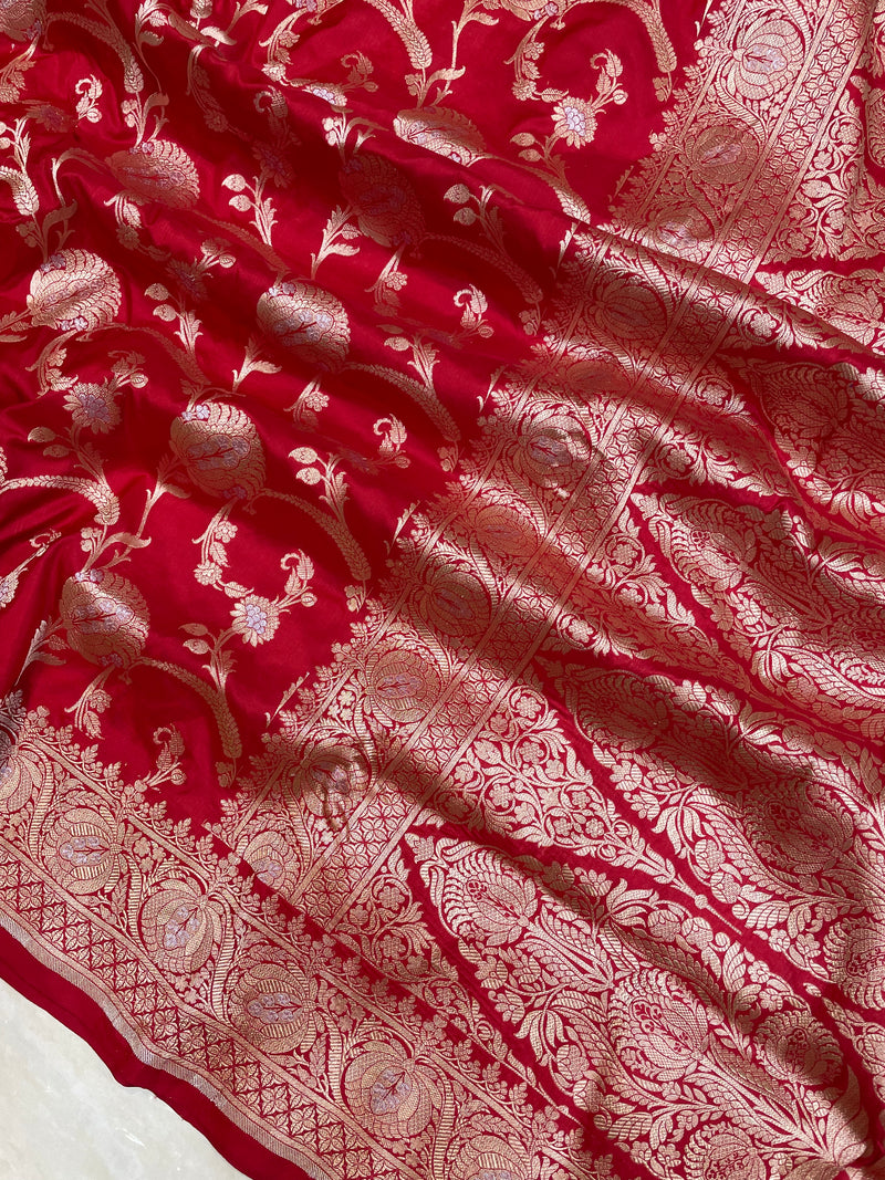 Pure Katan Silk Banarasi Handloom Saree - All over Sona Roopa Jaal work - The Handlooms