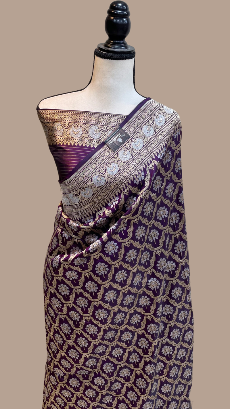 Pure Katan Silk Banarasi Handloom Saree - All over Sona Roopa Jaal work - The Handlooms