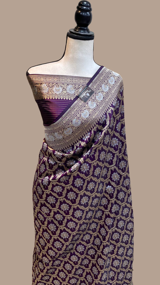 Pure Katan Silk Banarasi Handloom Saree - All over Sona Roopa Jaal work - The Handlooms