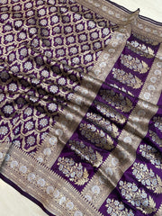 Pure Katan Silk Banarasi Handloom Saree - All over Sona Roopa Jaal work - The Handlooms