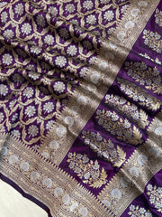 Pure Katan Silk Banarasi Handloom Saree - All over Sona Roopa Jaal work - The Handlooms