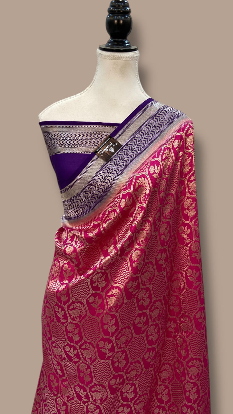 Pure Satan Silk Banarasi Handloom Saree - All Over Jaal  Work - The Handlooms