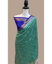 Pure Chiniya Silk Handloom Banarasi Saree with Chikankari - The Handlooms