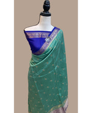 Pure Chiniya Silk Handloom Banarasi Saree with Chikankari - The Handlooms