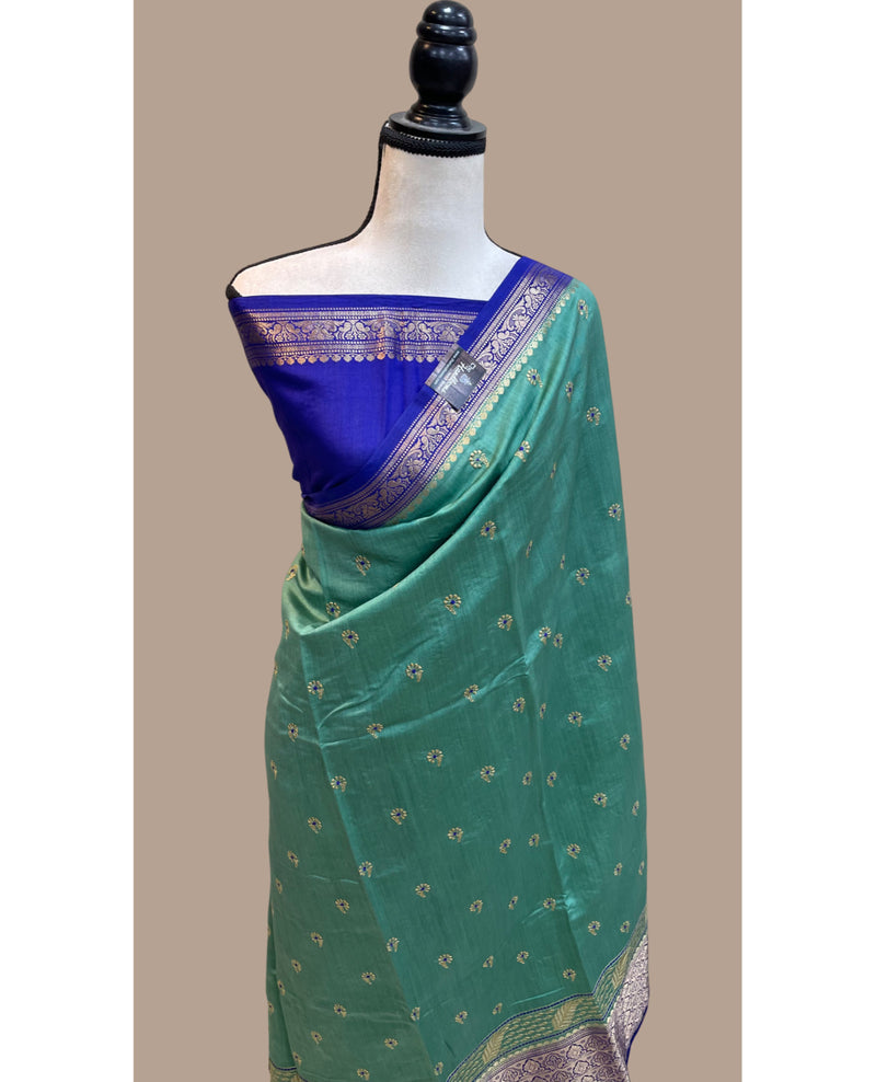 Pure Chiniya Silk Handloom Banarasi Saree with Chikankari - The Handlooms