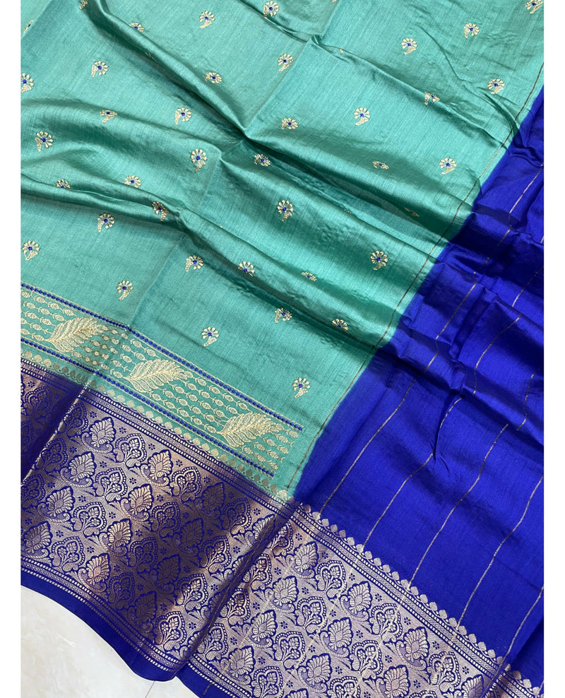Pure Chiniya Silk Handloom Banarasi Saree with Chikankari - The Handlooms